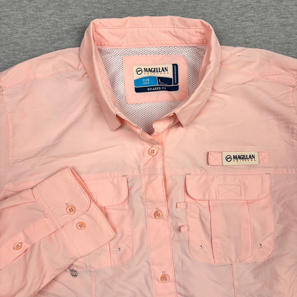 Magellan Outdoors LS Laguna Madre Fishing Shirt Rose Quartz Pink UPF 30 Womens L